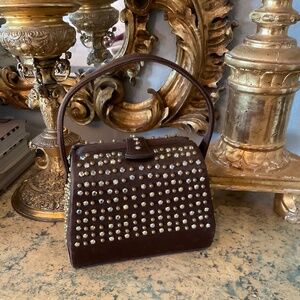 1950’s women’s brown satin evening bag, jewel studded by Lewis